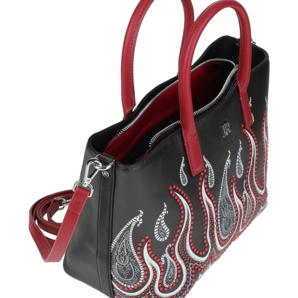 John Richmond Black and Red Flame Shoulder Bag